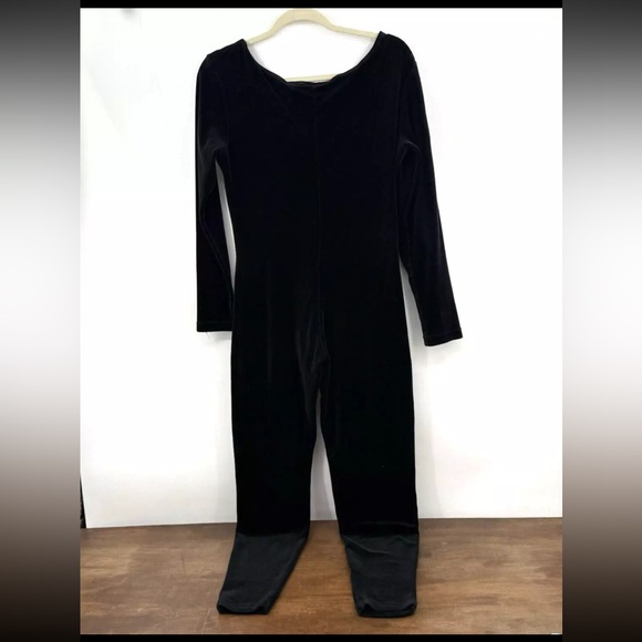 Vintage Ann Taylor Black Velvet Catsuit Bodysuit One Piece Long Sleeve Medium - Picture 3 of 12